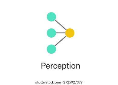 Ilustración del concepto de red neuronal de percepción que muestra la entrada sensorial, la extracción de características y el reconocimiento de patrones, utilizado en la visión de la IA, el reconocimiento del habla, la robótica y los sistemas de computación cognitiva.