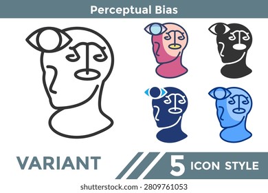 Perceptual Bias icon for representing subjective interpretation systems, cognitive distortion patterns, and biased perception concepts. Line, Filled, Color, Dualtone style.
