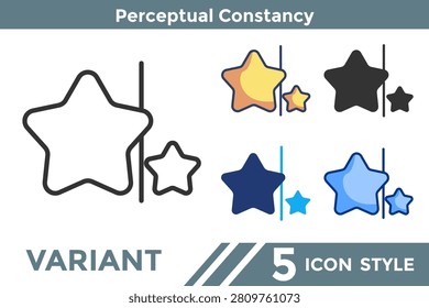 Perceptual Constancy icon for representing stable recognition systems, object consistency perception, and visual reliability concepts. Line, Filled, Color, Dualtone style.