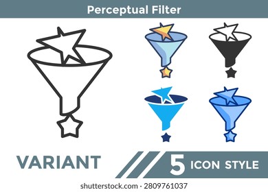 Perceptual Filter icon for representing interpretation filtering systems, selective sensory processing, and cognitive screening concepts. Line, Filled, Color, Dualtone style.