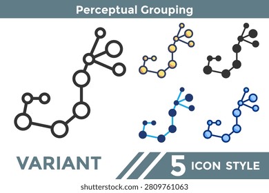 Perceptual Grouping icon for representing visual organization systems, pattern clustering functions, and grouping psychology concepts. Line, Filled, Color, Dualtone style.