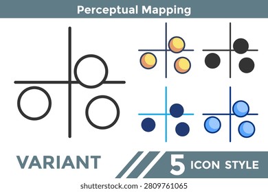 Perceptual Mapping icon for representing spatial interpretation systems, cognitive mapping functions, and visual structure concepts. Line, Filled, Color, Dualtone style.