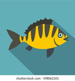 Perch fish icon. Flat illustration of perch fish vector icon for web isolated on baby blue background