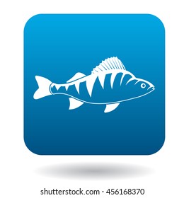 Perch fish icon in simple style in blue square. Animals symbol