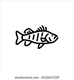 Perch Fish outline icon. striped fish side view black line illustration.