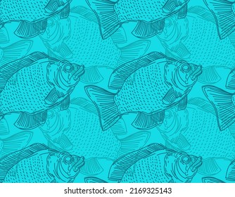 Perch hand drawing pattern seamless. Fish background