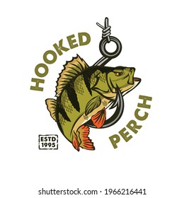 Perch and hook fishing vector illustration, perfect for tshirt design and fishing team club logo 