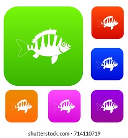 Perch set icon color in flat style isolated on white. Collection sings vector illustration