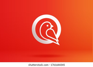 Perched Bird vector logo design. Luxury bird, sparrow, vector line logotype design. Universal premium symbol logotype. Minimalist style, art icon.