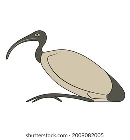 
Perched ibis bird. Sacred animal of god Thoth. Ancient Egyptian mythology.