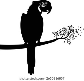 Perched Macaw Parrot on Branch Silhouette Design