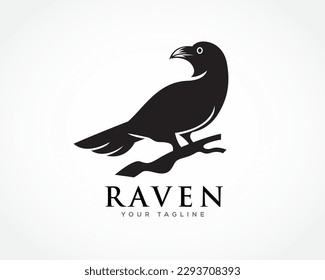 perched raven bird look back logo symbol design template illustration inspiration