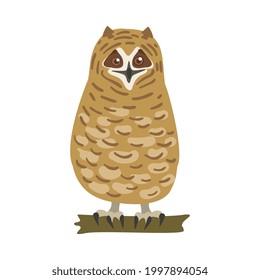 Perching Owl Bird with Broad Head and Sharp Talons Having Upright Stance Vector Illustration