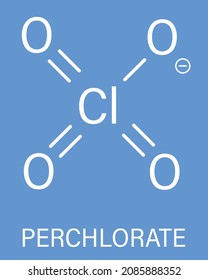 Perchlorate anion, chemical structure. Salts are used in rocket propellants. Skeletal formula.