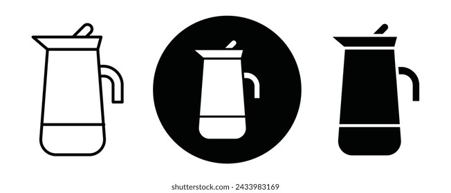 Percolator-Umrisssymbolsammlung oder -satz. Perkolator Dünne Vektor-Linienkunst