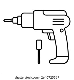 Percussion drill represented in sleek continuous line art drawing style highlighting industrial equipment tools and mechanical themes for construction illustrations