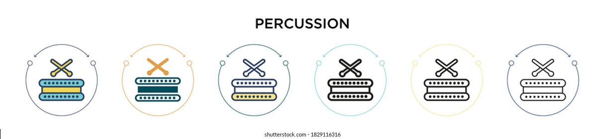 Percussion icon in filled, thin line, outline and stroke style. Vector illustration of two colored and black percussion vector icons designs can be used for mobile, ui, web
