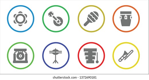 percussion icon set. 8 filled percussion icons.  
