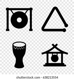 Percussion icons set. set of 4 percussion filled icons such as gong, triangle musical instrument