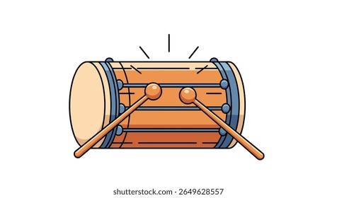 Tambor de instrumento de percussão com baquetas de madeira som vibração ilustração artística