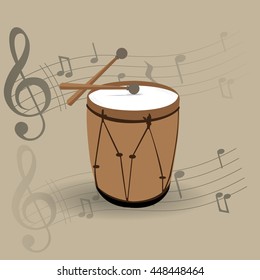 Percussion instrument, Isolated drum, Musical instrument, Vector illustration