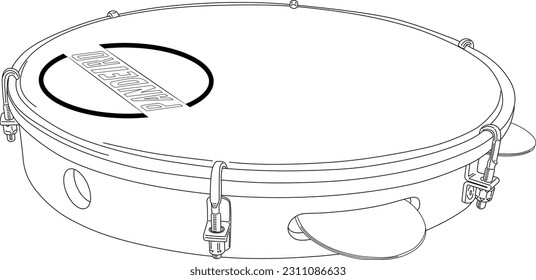 Percussion instrument named pandeiro, drawn only with lines.