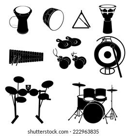 Percussion instruments - drums, gong, triangle and more. 