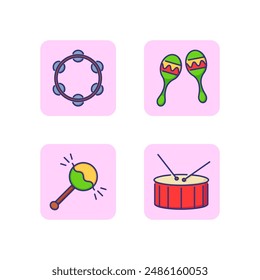 Percussion instruments line icon set. Tambourine, maracas and drum. Music party concept. Vector illustration for web design and apps