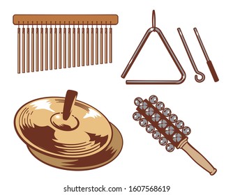 Percussion instruments set. Vector illustration.