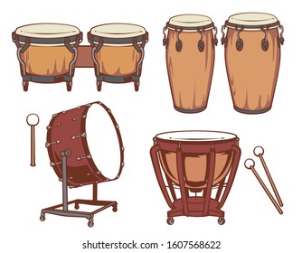 Percussion instruments set. Vector illustration.