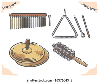 Percussion instruments set. Vector illustration.