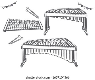 Percussion instruments set. Vector illustration.