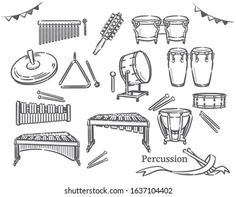 Percussion instruments set. Vector illustration.