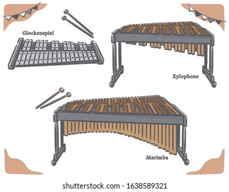 Percussion instruments set. Vector illustration.