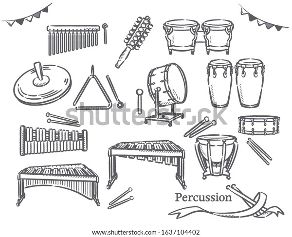 Percussion\
instruments set. Vector\
illustration.