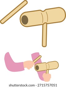 Instrumentos de percusión, bloques de madera y manos, Ilustraciones vectoriales