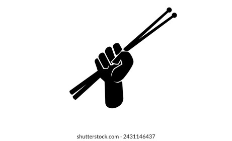 Percussion mallets in a hand, black isolated silhouette