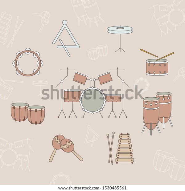 Percussion Music Instruments Icons Set Vector Stock Vector (Royalty ...