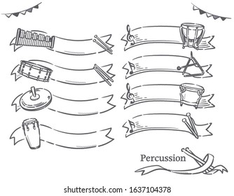 Percussion and music themed labels and frames. Vector illustration.