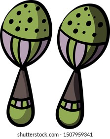 Percussion musical instrument:  beanbag, rumba shaker. Cartoon style, vector. Decorative maracas, musical instrument. Vector illustration isolated. - Vector