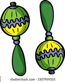 Percussion musical instrument:  beanbag, rumba shaker. Cartoon style, vector. Decorative maracas, musical instrument. Vector illustration isolated. - Vector