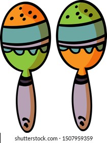 Percussion musical instrument:  beanbag, rumba shaker. Cartoon style, vector. Decorative maracas, musical instrument. Vector illustration isolated. - Vector