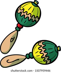 Percussion musical instrument:  beanbag, rumba shaker. Cartoon style, vector. Decorative maracas, musical instrument. Vector illustration isolated. - Vector