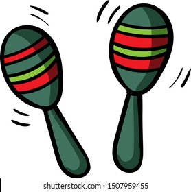 Percussion musical instrument:  beanbag, rumba shaker. Cartoon style, vector. Decorative maracas, musical instrument. Vector illustration isolated. - Vector