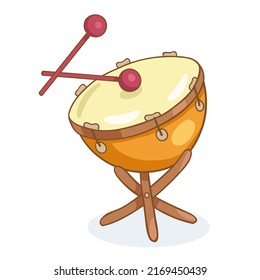 Percussion musical instrument - timpani. In cartoon style. Isolated on white background. Vector illustration