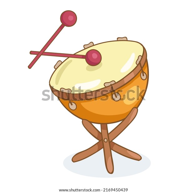 Percussion musical\
instrument - timpani. In cartoon style. Isolated on white\
background. Vector\
illustration