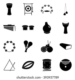 Percussion musical instruments 16 simple icons set