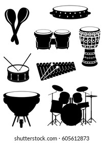 percussion musical instruments set icons black outline silhouette stock vector illustration isolated on white background