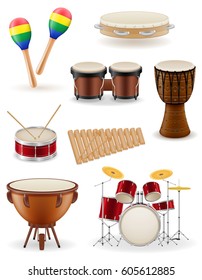 percussion musical instruments set icons stock vector illustration isolated on white background