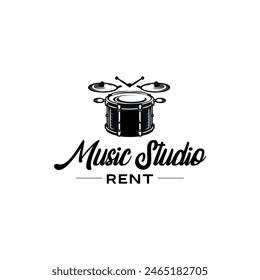 Instrumentos musicales de percusión, tambores simples para estudios de música y diseños de logotipos de instrumentos